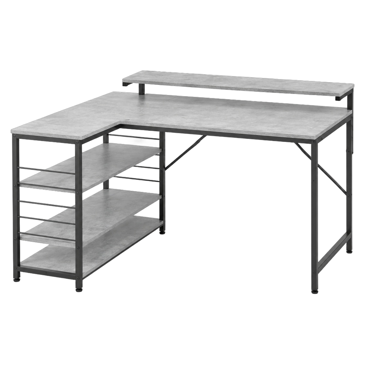 L字デスク 120cm ストーングレー／ホワイト｜コンクリート調天板×黒脚 MT-DK02