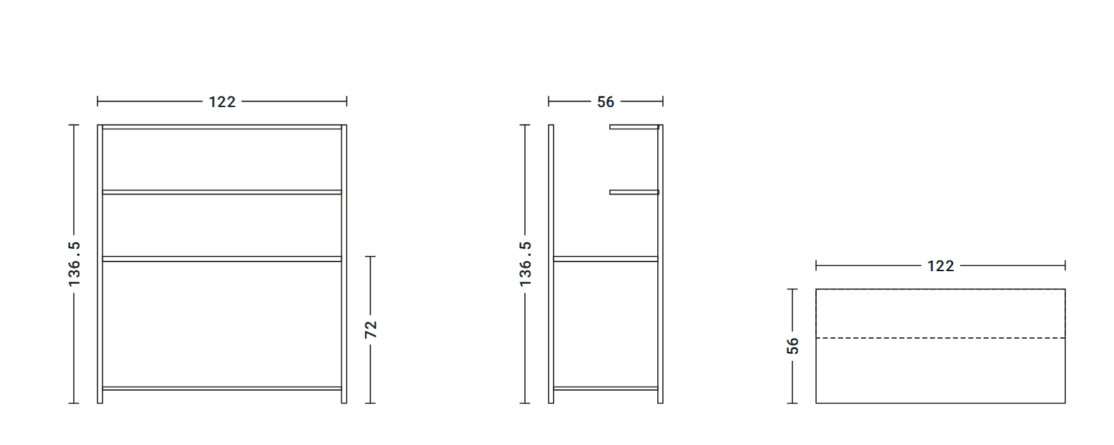 ラックデスク 122cm 寸法図