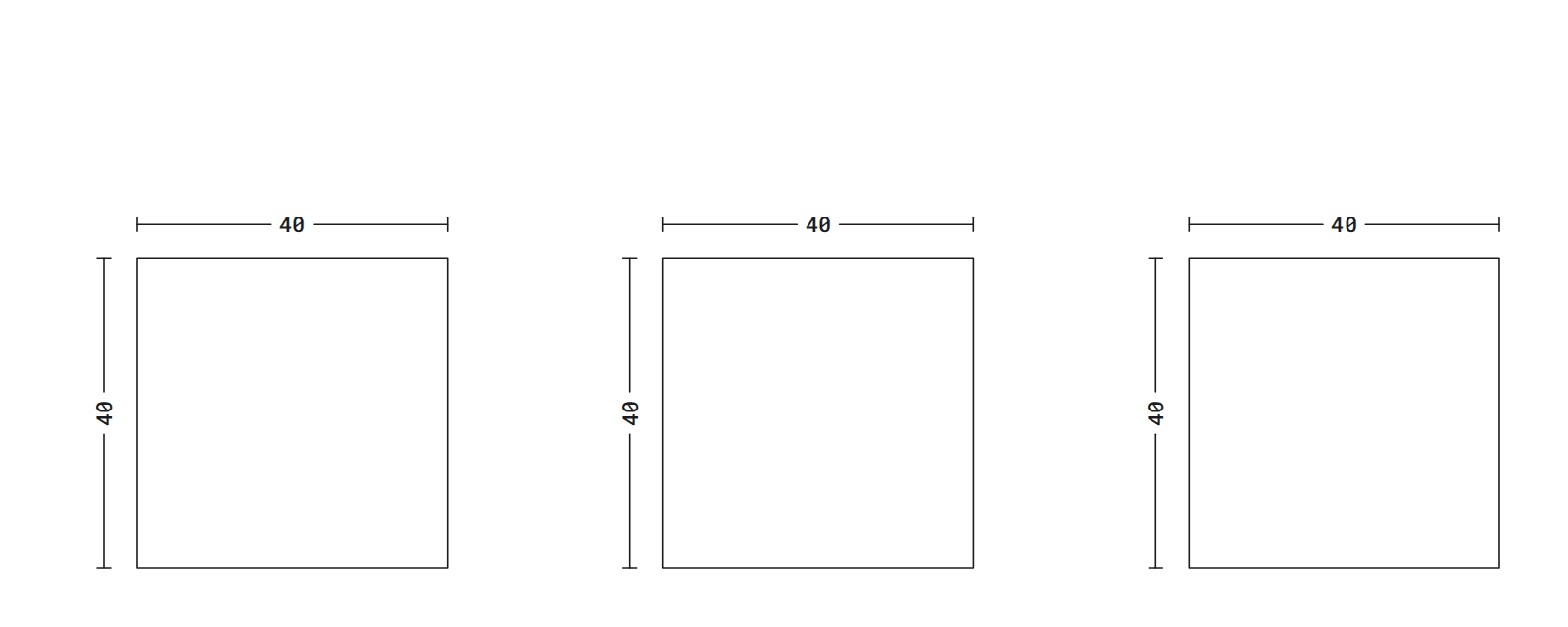 ミラーキューブ コーヒーテーブル 40cm 寸法図